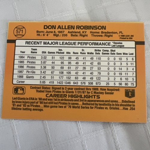 1988 Don Robinson Donruss Baseball Card #571 Rare - Picture 3 of 5