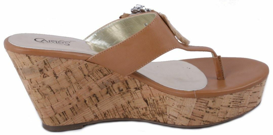 Carlos by Carlos Santana Sparkly Womens Beige Thong Thong Thong Wedge Heels Sandals 456699 Carlos by Carlos Santana Sparkly Womens Beige Thong Thong Thong Wedge Heels Sandals 456699