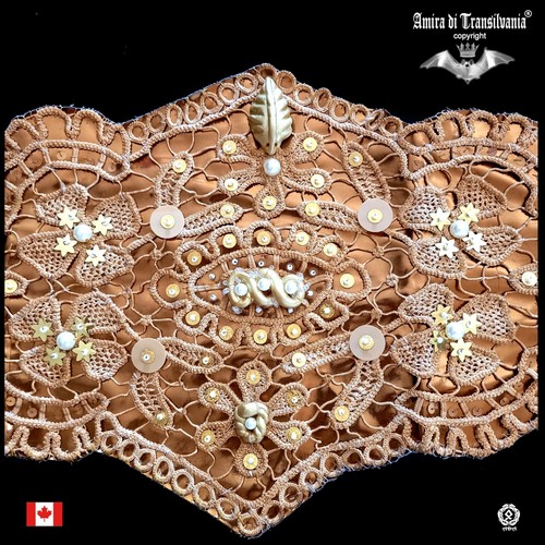 women belt faux leather embroidered rhinestone large size macrame bronze sequins - Picture 2 of 24