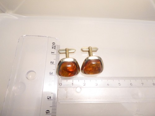 70er J. trapezförmige Manschettenknöpfe Bernstein Cabochons AmD Am Double FA 15g - Bild 4 von 21