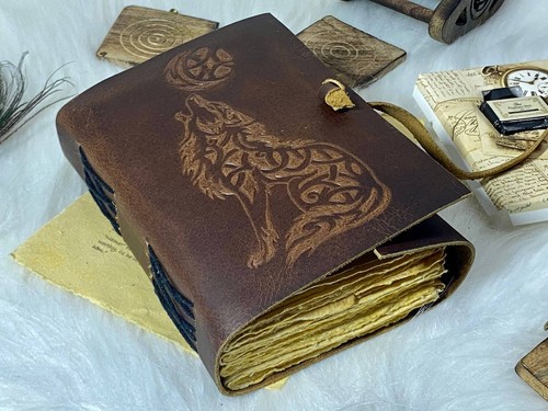 Leather bound journal trible wolf leather printed travel notebook handmade - Picture 6 of 8
