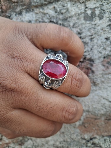 Saint Michael The Archangel Oval Ruby Cut Gemstone 925 Starling silver Mans Ring - Picture 7 of 14