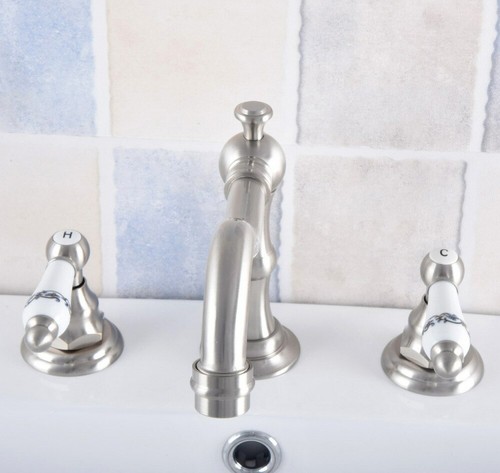 Brushed Nickel Widespread Bathroom Sink Faucet 3 Hole Basin Mixer Tap mnf690 - Picture 7 of 7