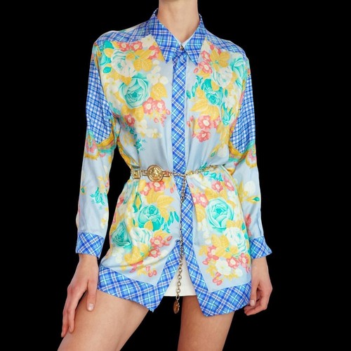 Vtg Versace V2 90s Y2K Floral Silk Blouse Shirt Size XL - Picture 4 of 8