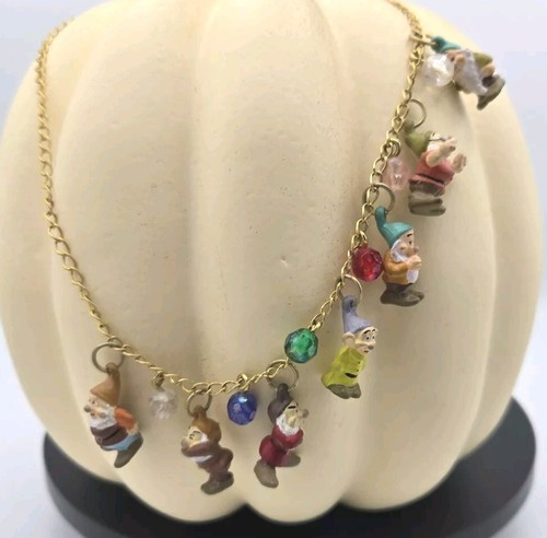 Rare 1990s Disney Seven Dwarfs Charm Necklace with crystal beads 16" Snow White - Picture 5 of 5