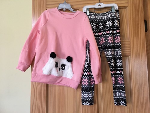 NWT Panda Sweatshirt Top Leggings set Girls Christmas - Picture 1 of 2
