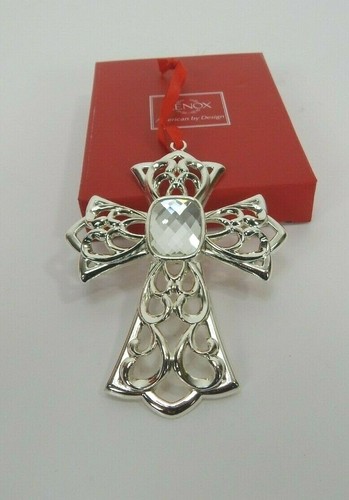 Lenox Bejeweled Clear Jewel Cross Ornament Silver Plated Holiday - Picture 2 of 4