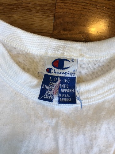 Vintage Made In USA Champion Script Big Logo T Shirt Size Youth Large - Picture 3 of 3