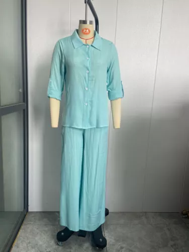Damen Baumwolle Leinen Anzug Hemd Lockere Hose Set Langarm Freizeit Sets Sommer - Bild 16 von 32