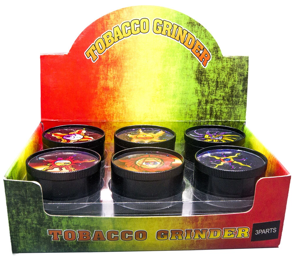 12 PACK 2" Aluminum Black Grinder 3 PC Tobacco Herb Spice Crusher Sun Graffiti