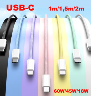 USB C Ladekabel 1m/1,5m/2m Kabel 60W Schnellladekabel Samsung Xiaomi Huawei