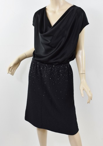 ST JOHN Black Liquid Satin & Boucle Knit Crystal E