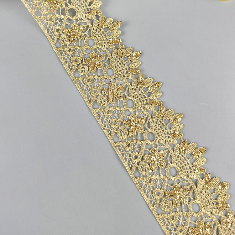 Vintage Style Glitter Gold Embroidery Lace Trim Ribbon DIY Sewing Decor