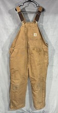 VTG Carhartt Overalls 48x30 Arctic Quilt Lined Duck Bib Double Knee USA -R03 BRN