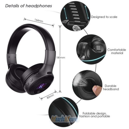 Auriculares Bluetooth con cancelación de ruido TF MICRÓFONO FM Radio LCD Hi-Fi Auriculares plegables - Imagen 9 de 17