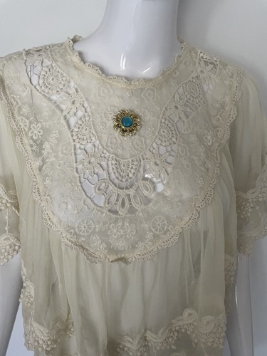 Antique 1900 Victorian Lace Shawl Bodice Cream Vintage Top - Picture 2 of 5