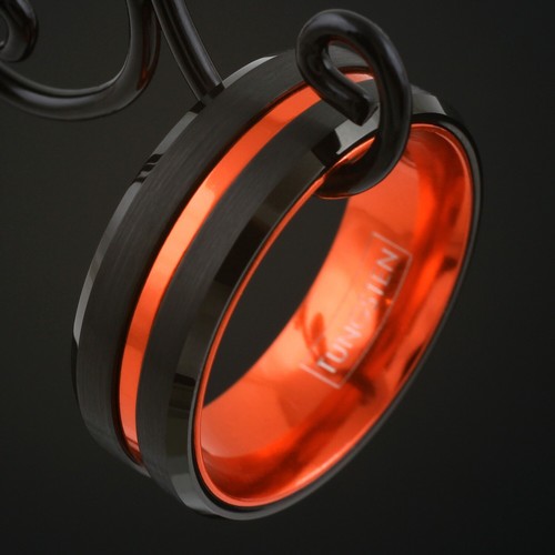 Anillo negro de banda delgada de carburo de tungsteno línea naranja para búsqueda y rescate de la Guardia Costera - Imagen 11 de 12