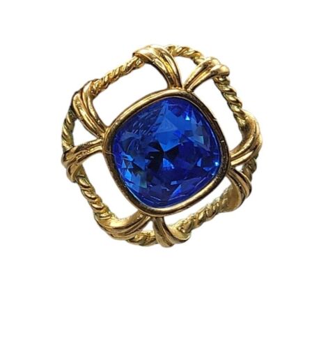 Swarovski Blue Crystal Post Earrings Swan Sign Signed Open Square Gold Plated - Picture 4 of 16