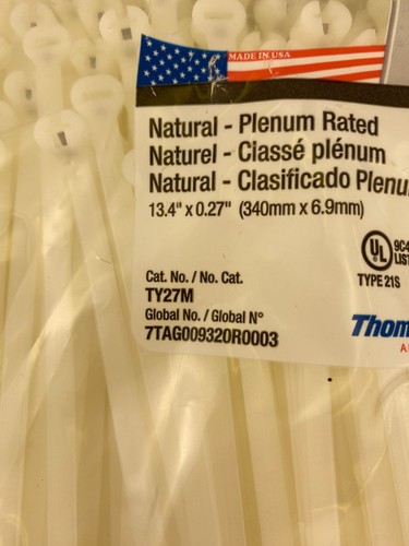 T&B TY27M 13.4" OAL, 120 Lb Natural Cable Tie, w/SS Locking Device 500/bag - Picture 2 of 2