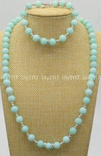 6/8/10mm Blue Amazonite Round Gemstone Beads Necklace Bracelet Set 18" 7.5'' - Picture 2 of 7