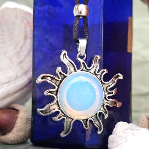 Opalite Sun Pendant Gemstone Sea Opal Crystal Healing Chakra Tie Cord Necklace - Picture 10 of 22