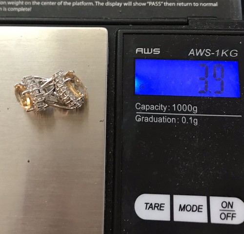 BRAND NEW - 14K Solid White Gold Oval Citrine With Diamond Earring 3.9 Grams - Picture 6 of 6