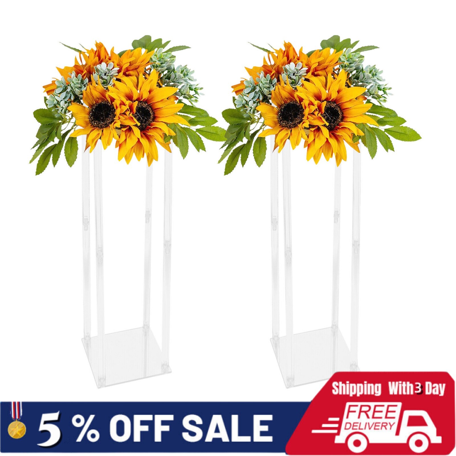 80cm Wedding Flower Stand Acrylic Geometric Flower Vase Column Stand Party Decor