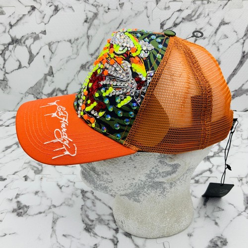 Sombrero de camionero Ed Hardy Tiger naranja para hombre | diamantes de imitación multicolor nuevo con etiquetas - Imagen 2 de 7