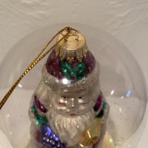 Christmas Ornament Hand Crafted Glass Blown Vintage Glitter Santa 4" - Picture 4 of 9