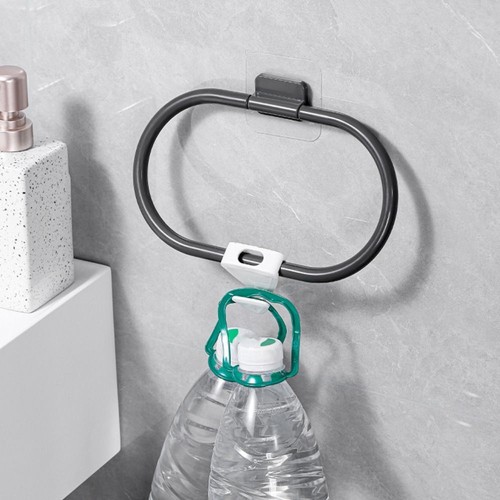 Plastic Washhand Hanger Ring Self-adhesive Towel Bar Bathroom Kitchen - Picture 5 of 10
