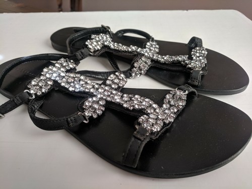 Viamaestra Women's 39 / US 9 Rhinestone Detail Black Sandals Strappy - Picture 5 of 8