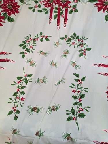 Vintage 59 x 72 rechteckig rot grün Weihnachten Kerze Weihnachtsstern Tischdecke - Bild 3 von 4