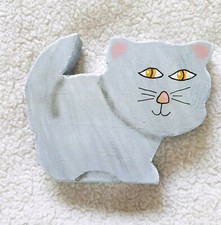 Wooden Hand Painted Handmade Shelf D cor  Cat  Gray