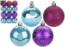 24 x Mixed Colours Glitter Shiny Xmas Baubles - Shatterproof - 60mm