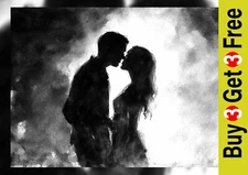 Moonlit Lovers 5"x7" Print on Matte Paper | Romantic Monochrome Silhouette Art