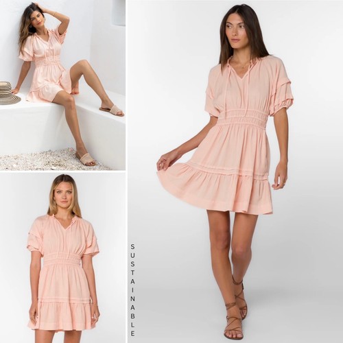 VELVET HEART Feminine Boho Chic Peasant Summer Mini Dress S Peachy Pink NEW $98 - Picture 13 of 13