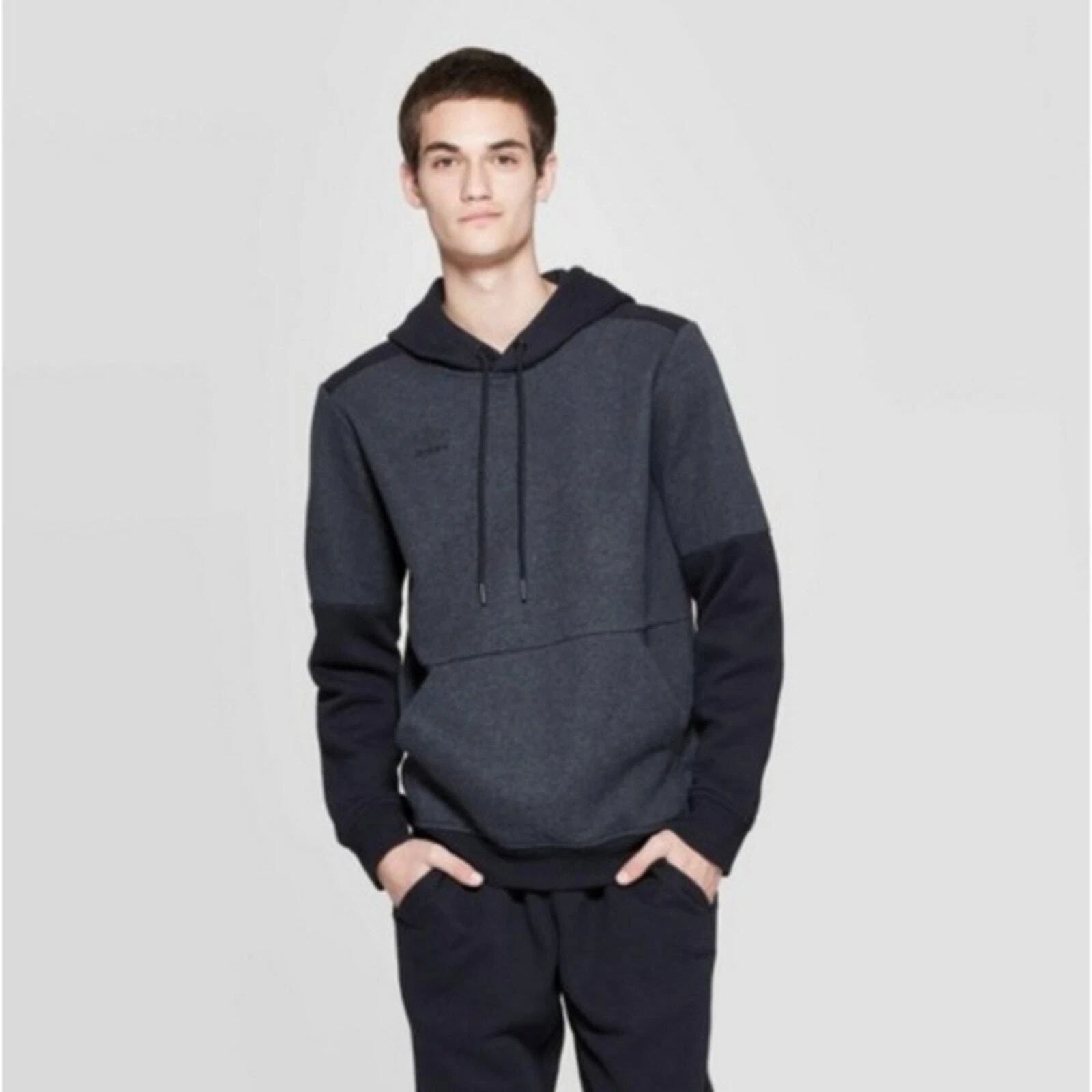 UMBRO Colorblock Fleece Hoodie Size S Men's Pullover Sweatshirt Black Grey