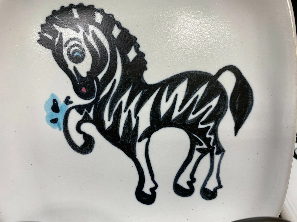 Set of 7 ~ Glidden Art Pottery "ZEBRA" Canape Appetizer Plates #35 ~ 5 1/2" - Image 3 of 4