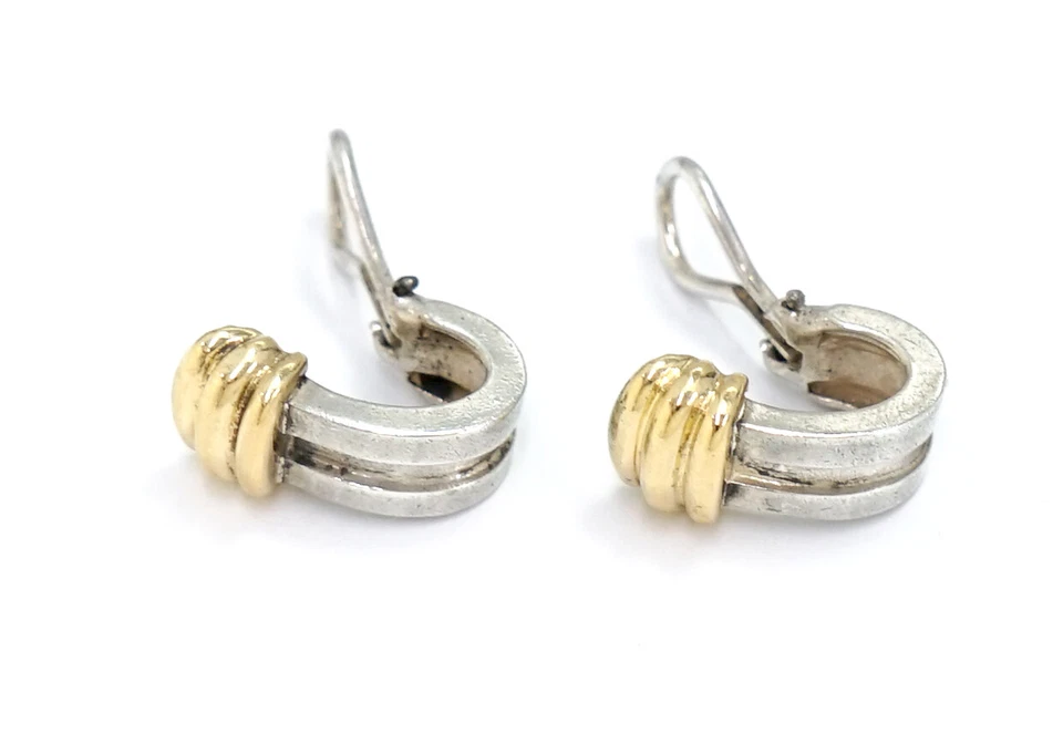 Tiffany & Co. Atlas Grooved Hoop Clip-On Earrings Silver 925 & 18k Gold 750 Auth - Image 4 of 4