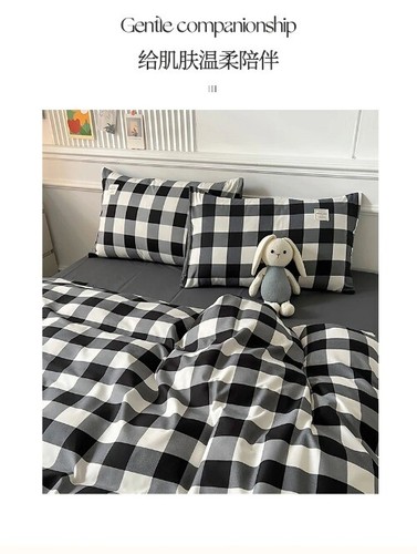 Cotton Plaid Simple Bedding Set A/B Side 1 Duvet Cover 2 Pillowcase No Bed Sheet - Picture 17 of 29