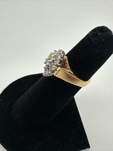 14K Yellow Gold Magic Glo Multiple Diamond Marquee Sparkle Statement Ring Size 5 - Picture 2 of 18