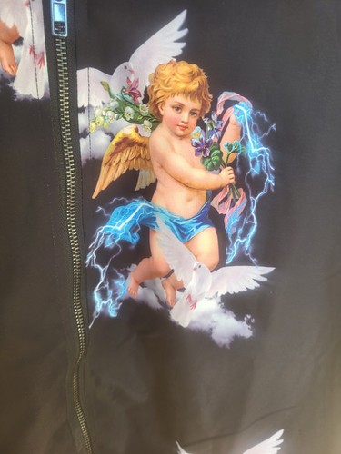 Fashion Nova Mens XXL 2XL Windbreaker Allover Print Jacket + Hood Angels/Doves - Picture 3 of 15