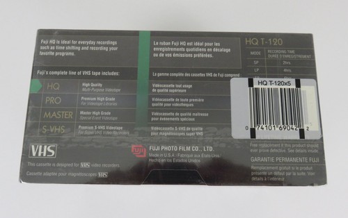 Fuji HQ-120 5 Pack VHS 6 Hours Recording Time in EP Mode New Sealed - Picture 2 of 4