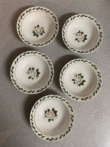 Lot of 5 vintage HALL Mary Dunbar CAMEO ROSE 5.25" FRUIT BOWLS - Picture 2 of 8