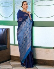TRADITIONAL PARTY WEAR SOFT SILK INDIAN WEDDING WEAR KANJEEVARAM SAREE SARI