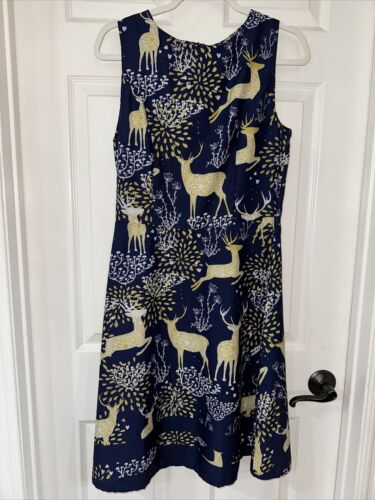 Dressfo Women's Medium Christmas Dress Novelty Blue Reindeer Midi NEW