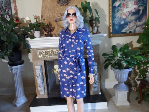 Tory Burch Blue/Pink Floral- Signature Print Cotton Shirt Dress Size 2 - Picture 1 of 24