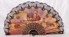 Vintage Sevilla Spanish Folding Hand Fan Lace Bullfight Matador Bullfighting