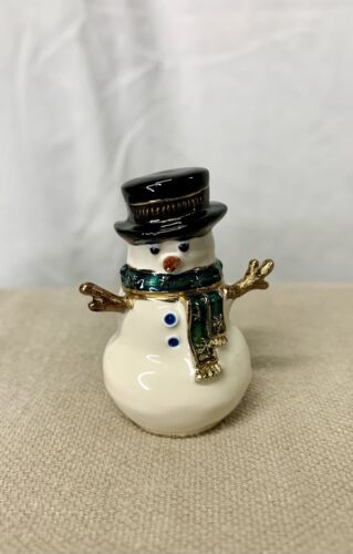 MONET Christmas Snowman Green Scarf Top Hat Collectible Trinket Gift Box 2011