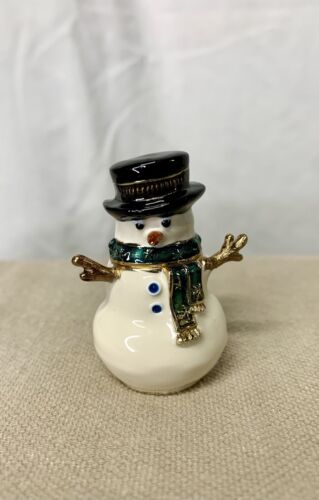 MONET Christmas Snowman Green Scarf Top Hat Collectible Trinket Gift Box 2011 - Picture 1 of 7